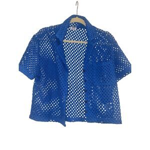 ✨Cotton On Crochet Button Down Blue Sz 4 Top✨